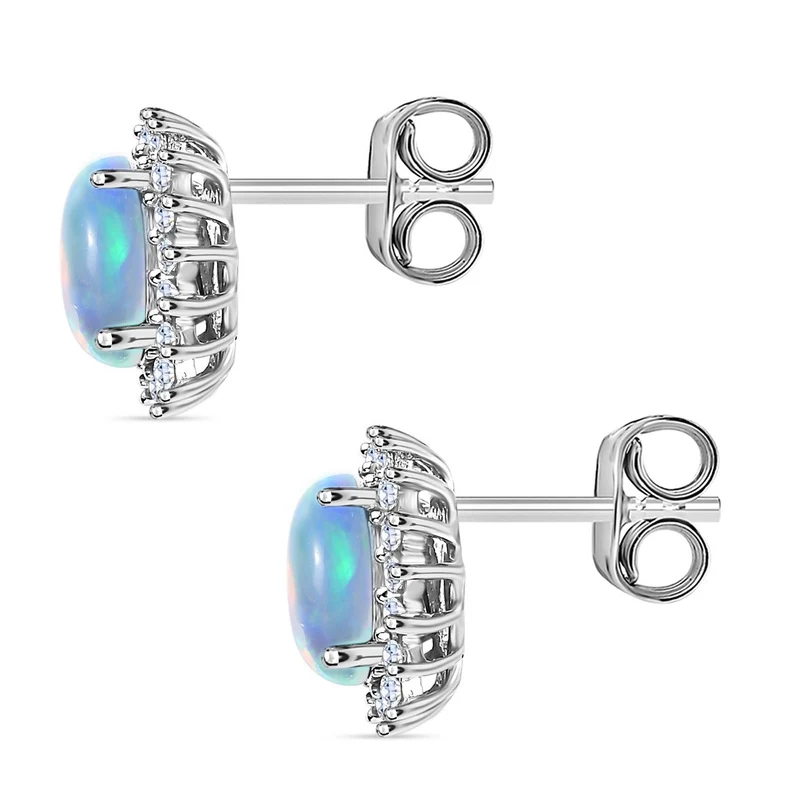 D'Joy AA Natürlicher, äthiopischer Welo Opal, Weißer Zirkon Ohrringe 925 Silber Platiniert ca. 1.96 ct