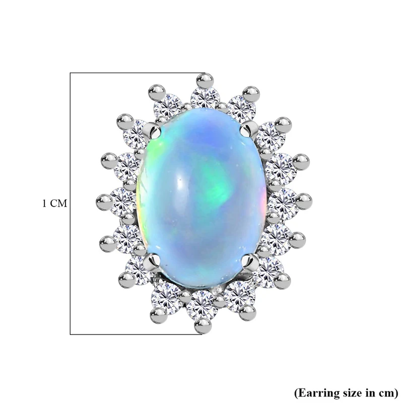 D'Joy AA Natürlicher, äthiopischer Welo Opal, Weißer Zirkon Ohrringe 925 Silber Platiniert ca. 1.96 ct