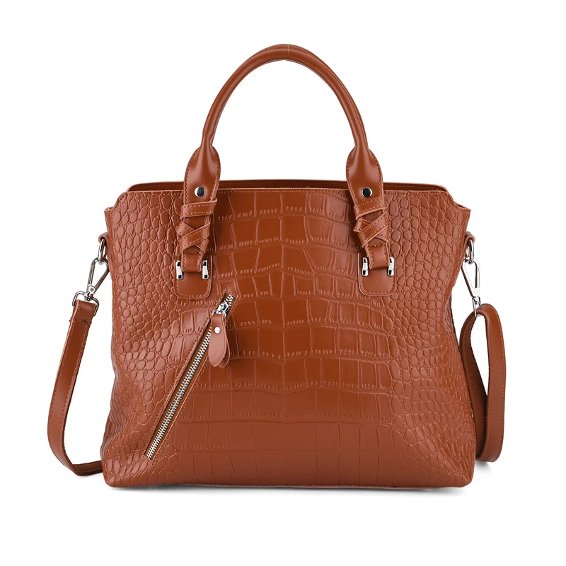 Echtleder-Handtasche mit Kroko-Prägung und Schulterriemen, 34x10x30cm, Bordeauxrot