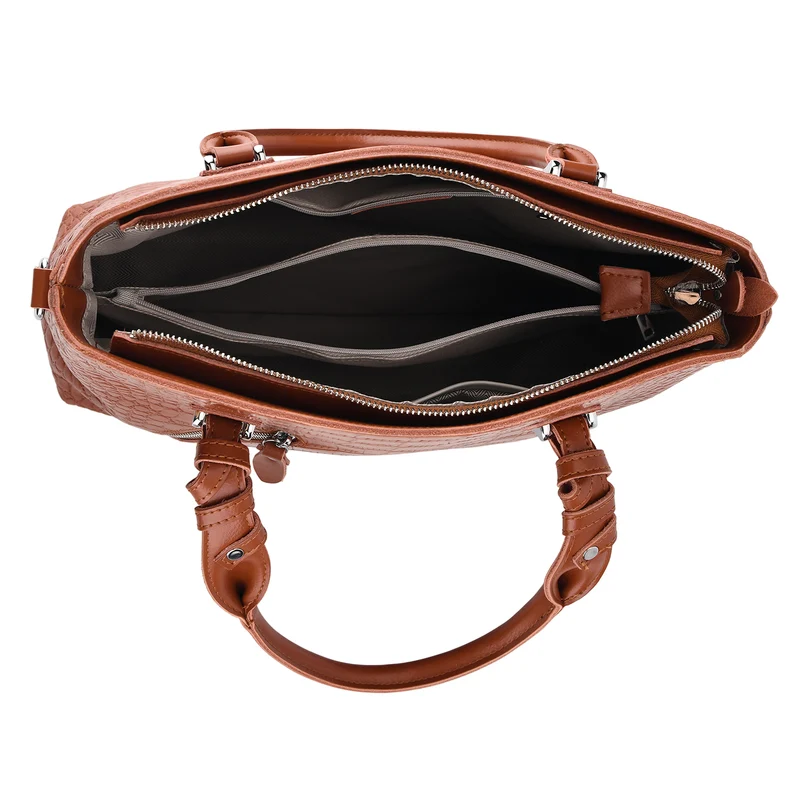 Echtleder-Handtasche mit Kroko-Prägung und Schulterriemen, 34x10x30cm, Bordeauxrot