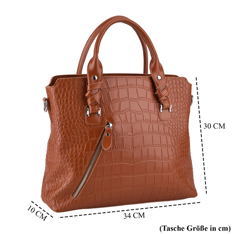 Echtleder-Handtasche mit Kroko-Prägung und Schulterriemen, 34x10x30cm, Bordeauxrot