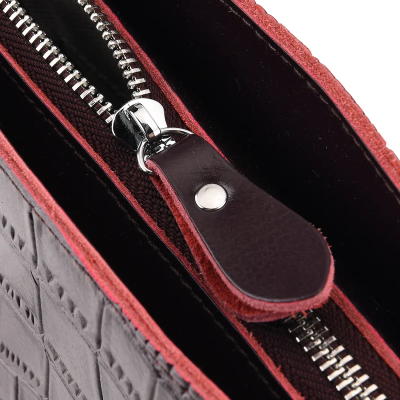 Echtleder-Handtasche mit Kroko-Prägung und Schulterriemen, 34x10x30cm, Bordeauxrot