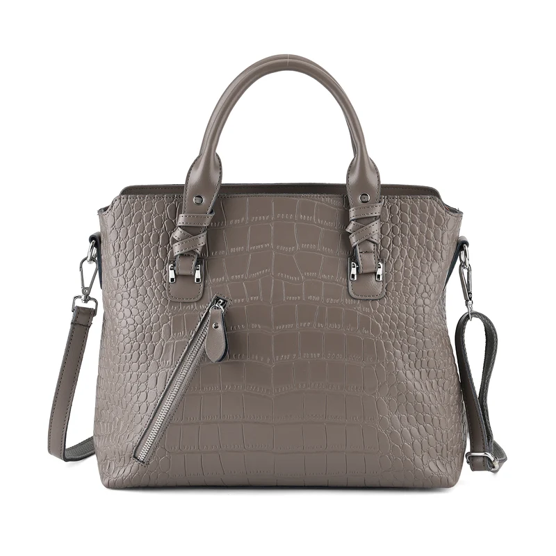 Echtleder-Handtasche mit Kroko-Prägung und Schulterriemen, 34x10x30cm, Bordeauxrot