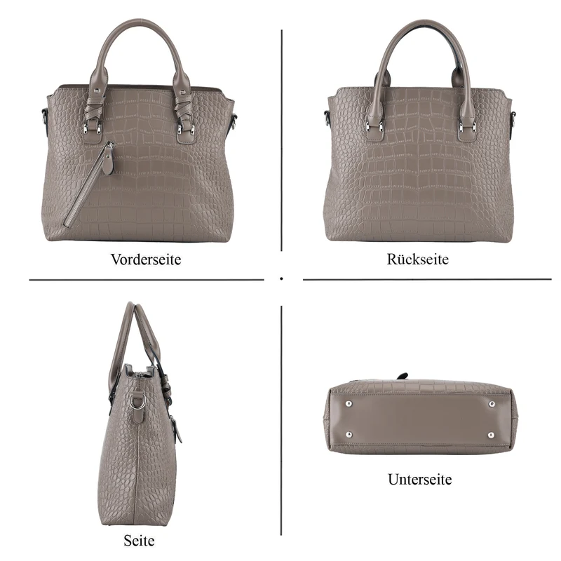 Echtleder-Handtasche mit Kroko-Prägung und Schulterriemen, 34x10x30cm, Bordeauxrot