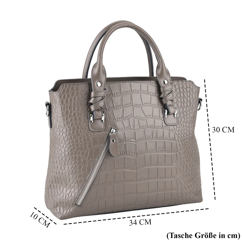 Echtleder-Handtasche mit Kroko-Prägung und Schulterriemen, 34x10x30cm, Bordeauxrot