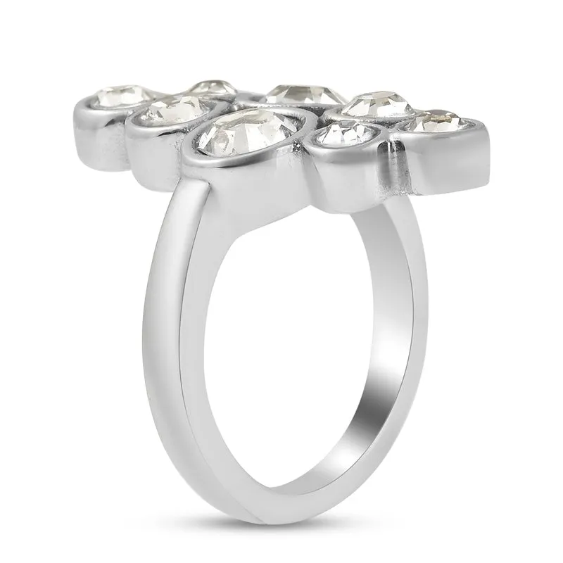 2er- Set weißer Kristall-Ring und Anhänger mit Kette, ca. 50 cm, Edelstahl
