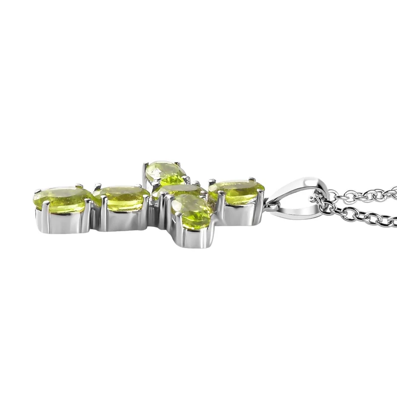 Natürlicher Peridot Kreuz-Anhänger und Ohrringe, Edelstahl ca. 3,94 ct