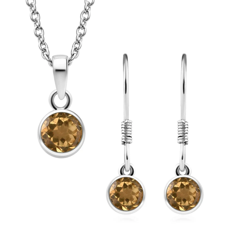Citrin-Anhänger mit Kette und Ohrringe, 925 Silber Edelstahl, ca. 2.58 ct