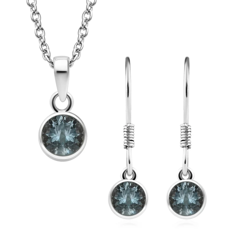 Aquamarin-Anhänger und Ohrringe aus 925 Silber, mit Kette aus Edelstahl ca. 2,45 ct