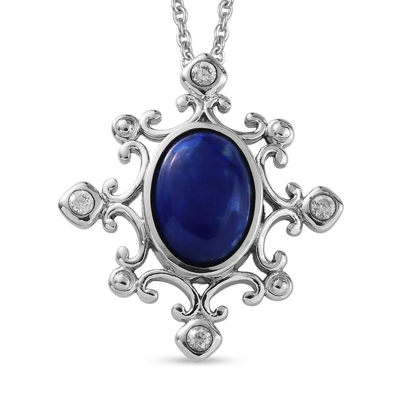 Lapislazuli und Zirkon-Anhänger mit Kette, 50 cm, Edelstahl ca. 6,80 ct