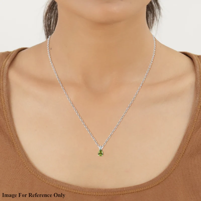 Peridot und Zirkon Anhänger mit Kette 50 cm 925 Silber platiniert ca. 1,57 ct