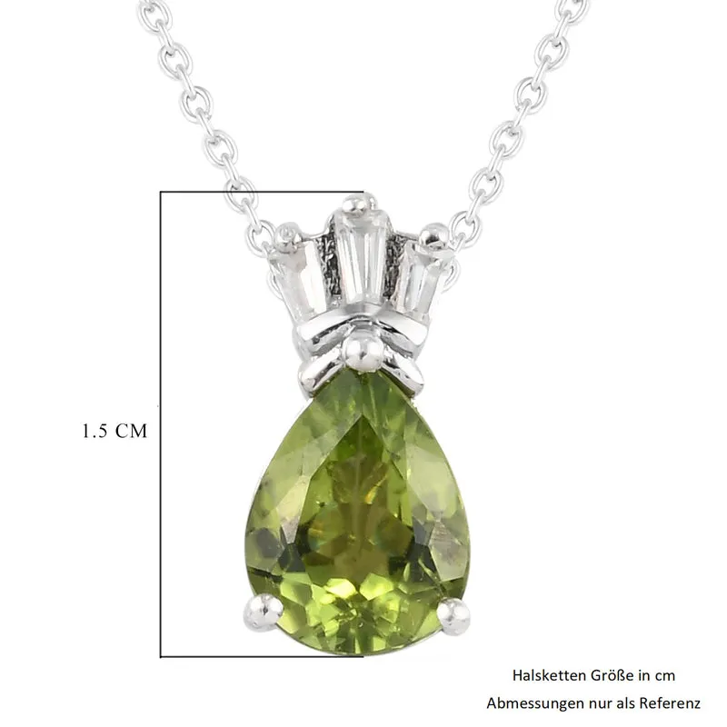 Peridot und Zirkon Anhänger mit Kette 50 cm 925 Silber platiniert ca. 1,57 ct