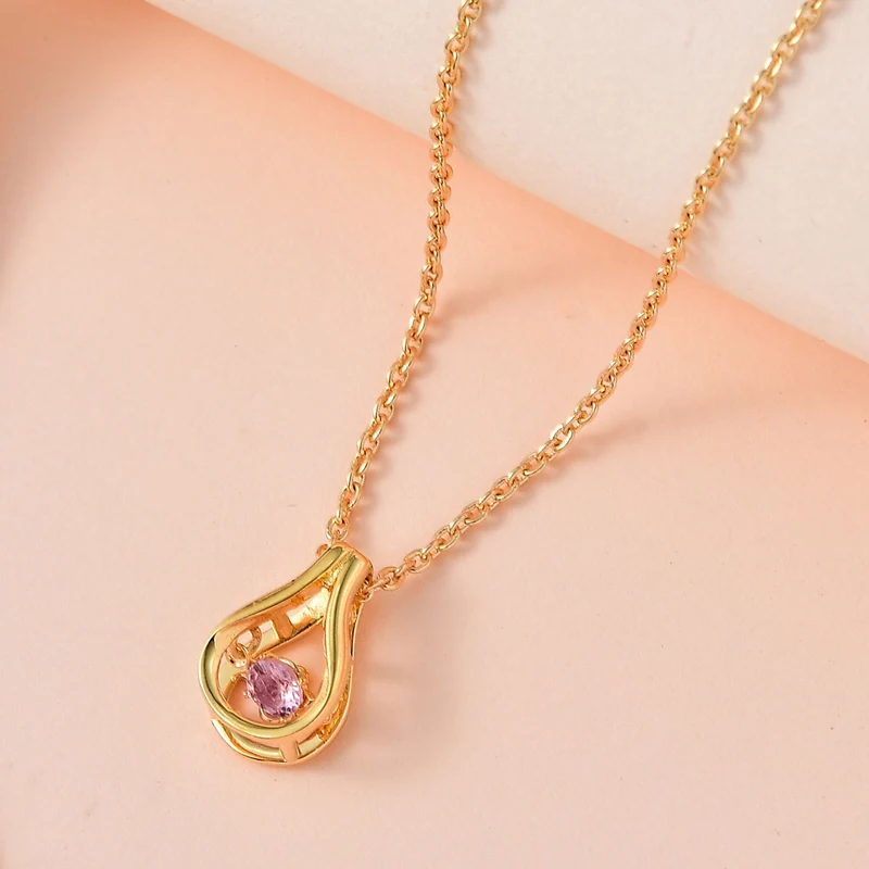 Lila Spinell Anhänger mit Kette, 925 Silber vergoldet ca. 0.19 ct