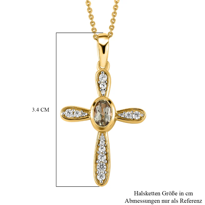 AAA Turkizit und weißer Zirkon Kreuz-Anhänger mit Kette, 925 Silber Gelbgold Vermeil ca. 0,79 ct