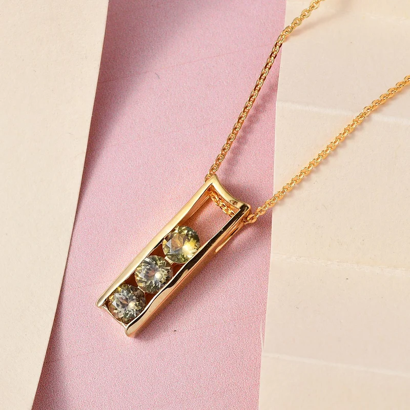 Natürlicher goldener Tansanit Anhänger mit Kette, 925 Silber Gelbgold Vermeil ca. 1,21 ct