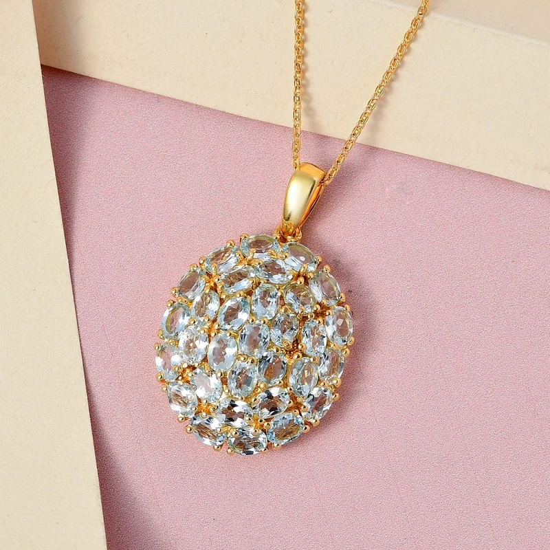 Himmelblauer Topas Anhänger mit Kette, 925 Silber Gelbgold Vermeil ca. 4,65 ct