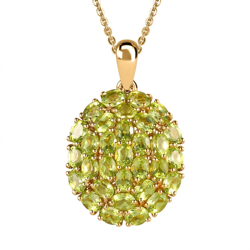 Peridot Anhänger mit Kette, 925 Silber Gelbgold Vermeil ca. 4,65 ct