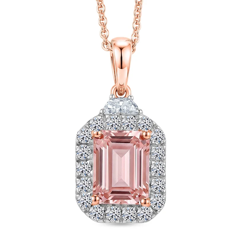 LUXURIANT DIAMOND - AAA Rosa Morganit, Lab Grown Diamant Schmuckset (8-13 Werktage Lieferzeit) ca. 50 cm ca. 2,10 ct.