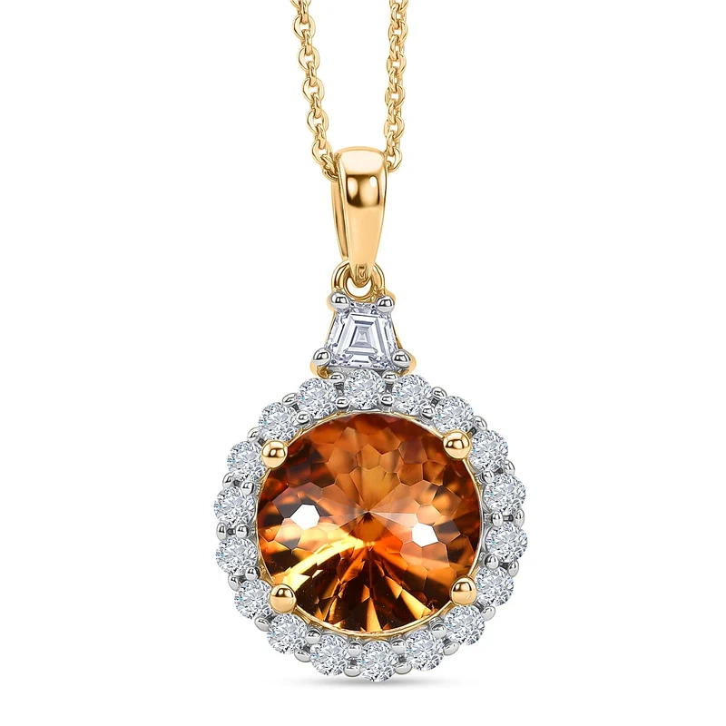 D'Joy AA Citrin, Moissanit Schmuckset (8-13 Werktage Lieferzeit) ca. 50 cm 925 Silber 750 Gelbgold vermeil ca. 3,45 ct.