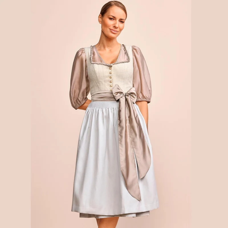 Krüger Dirndl Annemarie Beige Blau Herzaussschnitt 70cm