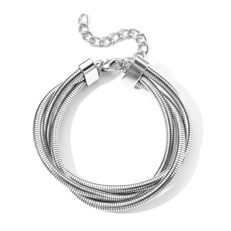 2er-Schmuckset aus mehrreihiger 43+5cm Halskette und 20+5cm Armband, Eisen, dreifarbig