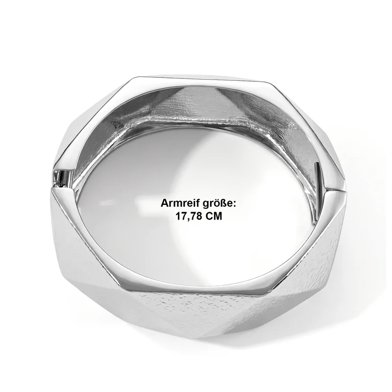 Breiter Armreif mit polygonalem Facettenrelief, 18cm, Legierung in Silberton