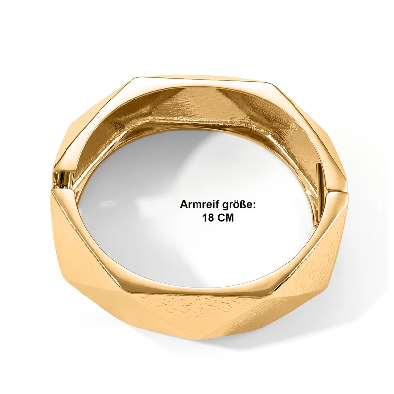 Breiter Armreif mit polygonalem Facettenrelief, 18cm, Legierung in Silberton