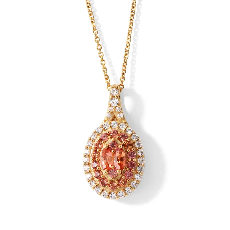 D'Joy AA Padparadscha Saphir (BT), Weißer Zirkon Schmuckset ca. 50 cm 925 Silber 750 Gelbgold vermeil ca. 1.60 ct