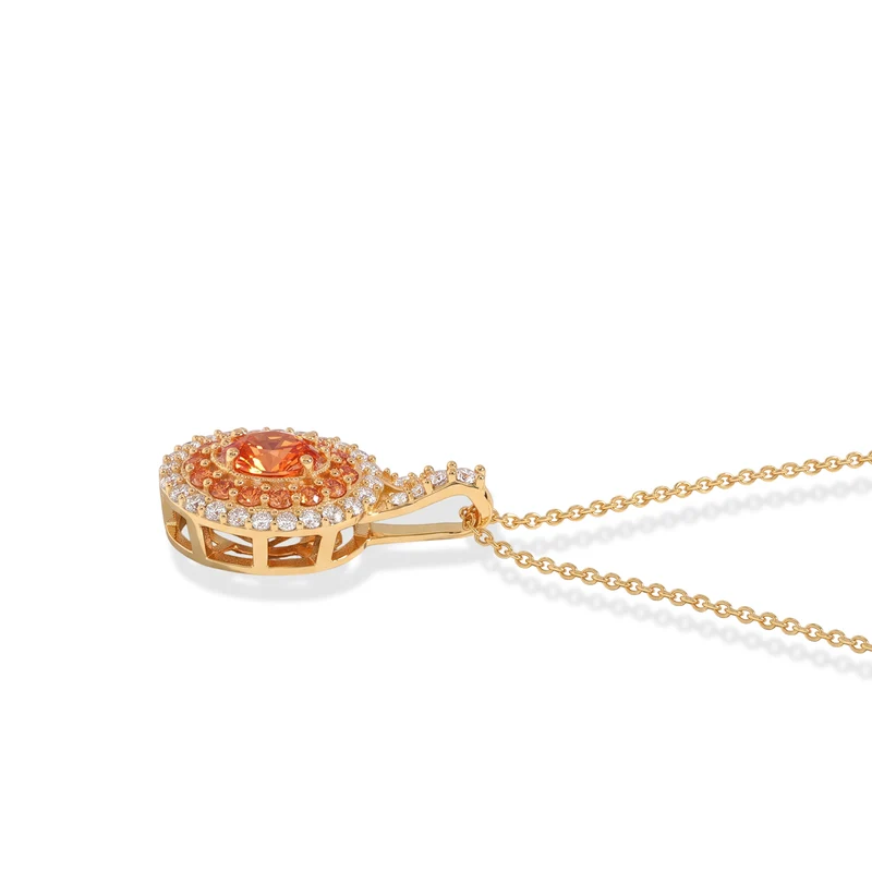 D'Joy AA Padparadscha Saphir (BT), Weißer Zirkon Schmuckset ca. 50 cm 925 Silber 750 Gelbgold vermeil ca. 1.60 ct