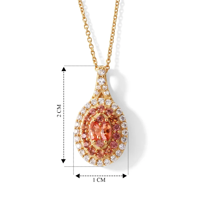 D'Joy AA Padparadscha Saphir (BT), Weißer Zirkon Schmuckset ca. 50 cm 925 Silber 750 Gelbgold vermeil ca. 1.60 ct