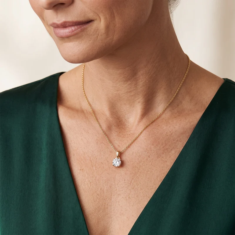 D'Joy GRA zertifiziert Moissanit Anhänger mit Kette, ca. 50 cm 925 Silber Rhodiniert ca. 2.00 ct