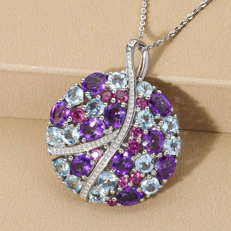 GP Spezial-Kollektion - Mehrfarbiger Edelstein-Anhänger mit Kette, ca. 50 cm, 925 Silber platiniert ca. 7,27 ct