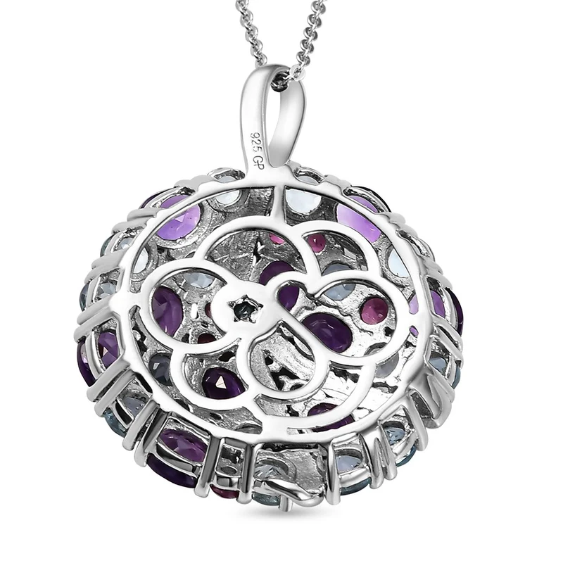 GP Spezial-Kollektion - Mehrfarbiger Edelstein-Anhänger mit Kette, ca. 50 cm, 925 Silber platiniert ca. 7,27 ct