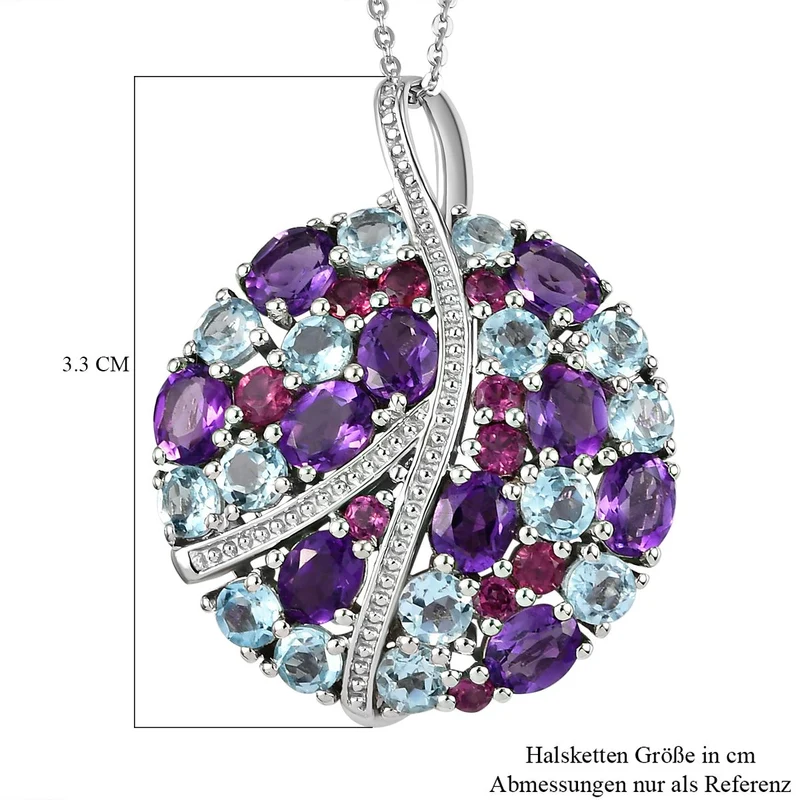GP Spezial-Kollektion - Mehrfarbiger Edelstein-Anhänger mit Kette, ca. 50 cm, 925 Silber platiniert ca. 7,27 ct