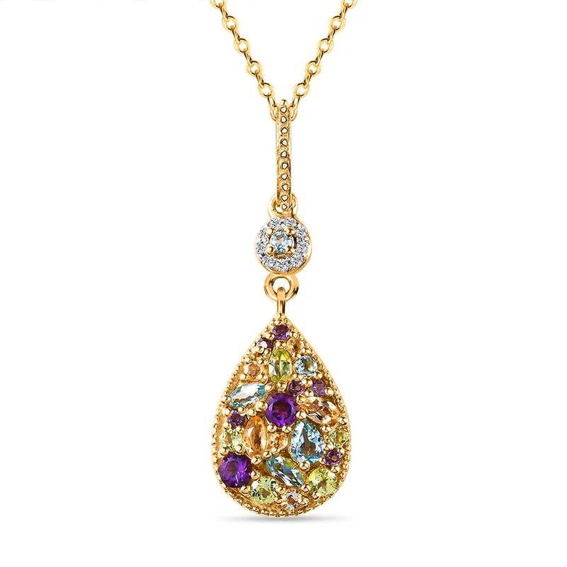 GP Spezial-Kollektion - Mehrfarbiger Edelstein-Anhänger mit Kette, ca. 50 cm, 925 Silber vergoldet ca. 1.40 ct