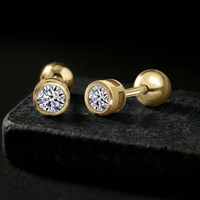 LUXURIANT 0,33 ct. SI-GH Labor Diamant Ohrringe mit pieksfreiem Kugelverschluss, 925 Silber 750 Gelbgold Vermeil
