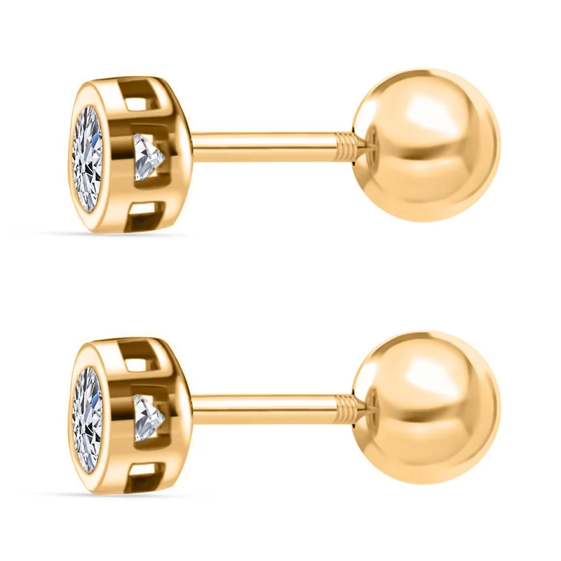 LUXURIANT 0,33 ct. SI-GH Labor Diamant Ohrringe mit pieksfreiem Kugelverschluss, 925 Silber 750 Gelbgold Vermeil