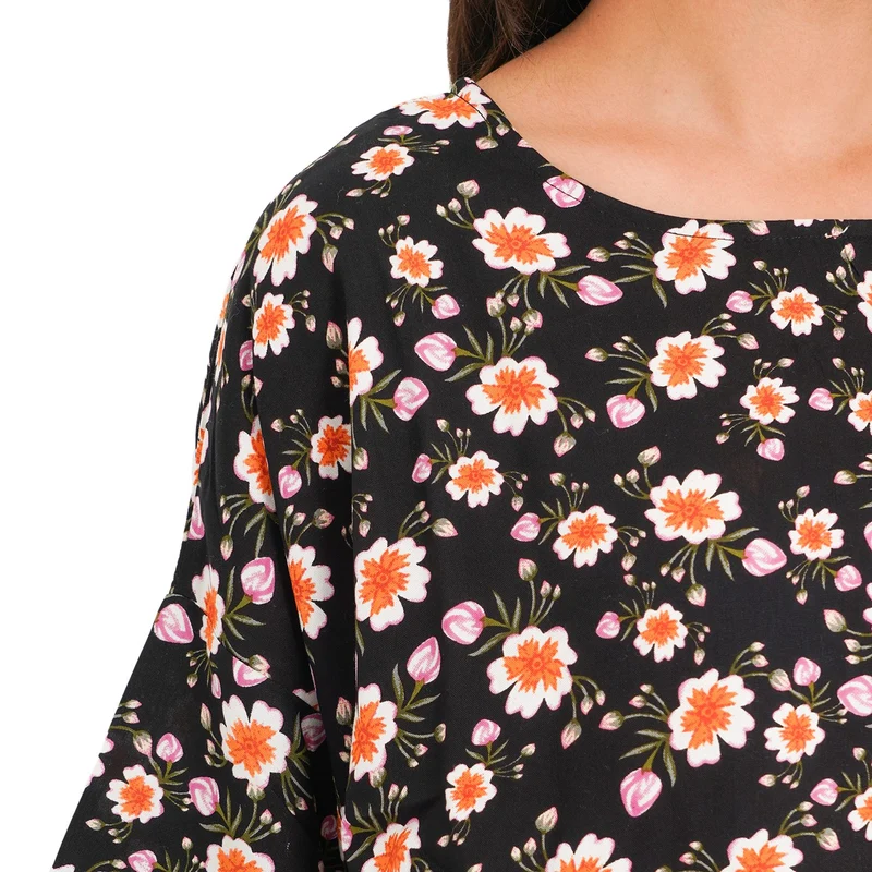 TAMSY - bedrucktes Top mit Blumendruck, Größe 40, Schwarz