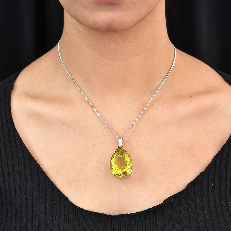 Ouro Verde-Quarz Anhänger mit Kette ca. 45 cm 925 Silber platiniert ca. 49,48 ct