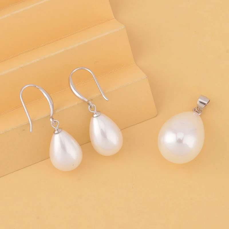 Weiße Muschelkernperle Schmuckset 925 Silber rhodiniert