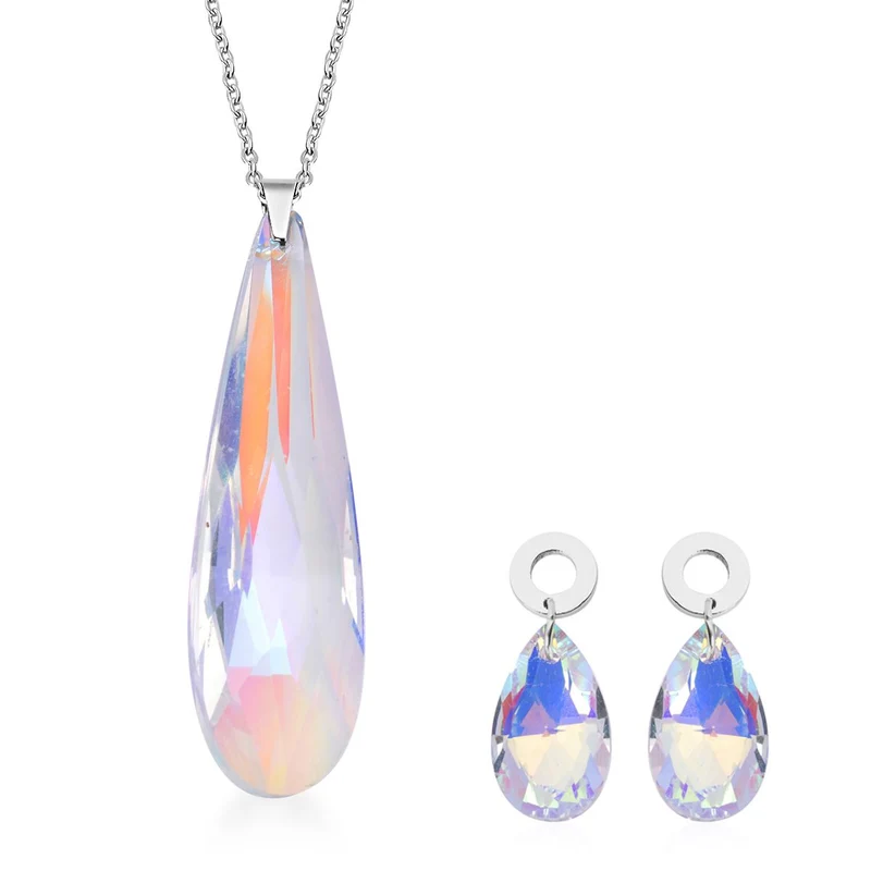 Mystische Glas-Ohrringe und Anhänger mit Kette, Edelstahl