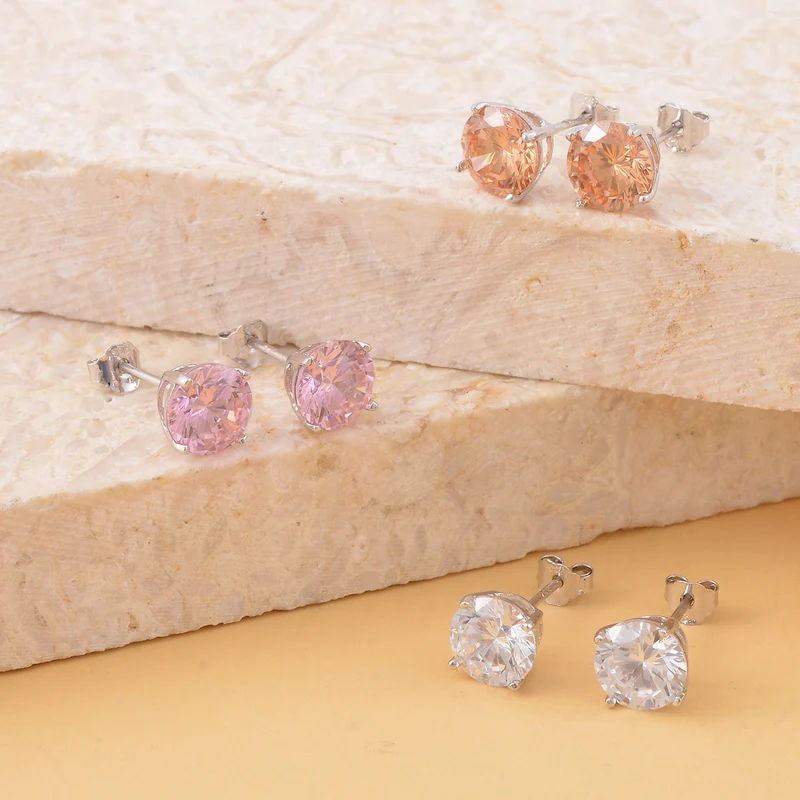3er Set, Weißer Zirkonia, Rosa Zirkonia Schmuckset 925 Silber rhodiniert ca. 1.00 ct