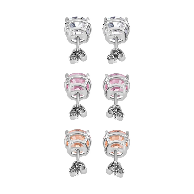 3er Set, Weißer Zirkonia, Rosa Zirkonia Schmuckset 925 Silber rhodiniert ca. 1.00 ct