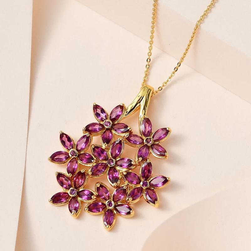 GP Italienische Garten Kollektion - Rhodolith Granat, Kanchanaburi Blauer Saphir Anhänger mit Kette, 925 Silber Gelbgold Vermeil, ca. 6.47 ct