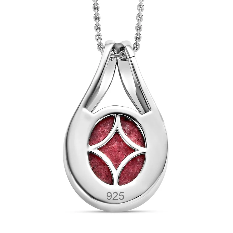 AA Norwegischer Thulit Anhänger mit Kette, 925 Silber platiniert, ca. 4.27 ct