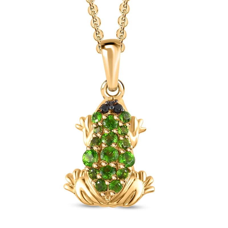 GP Trionfo Kollektion - Natürlicher Chromdiopsid Frosch-Anhänger, 925 Silber Gelbgold Vermeil ca. 0.76 ct