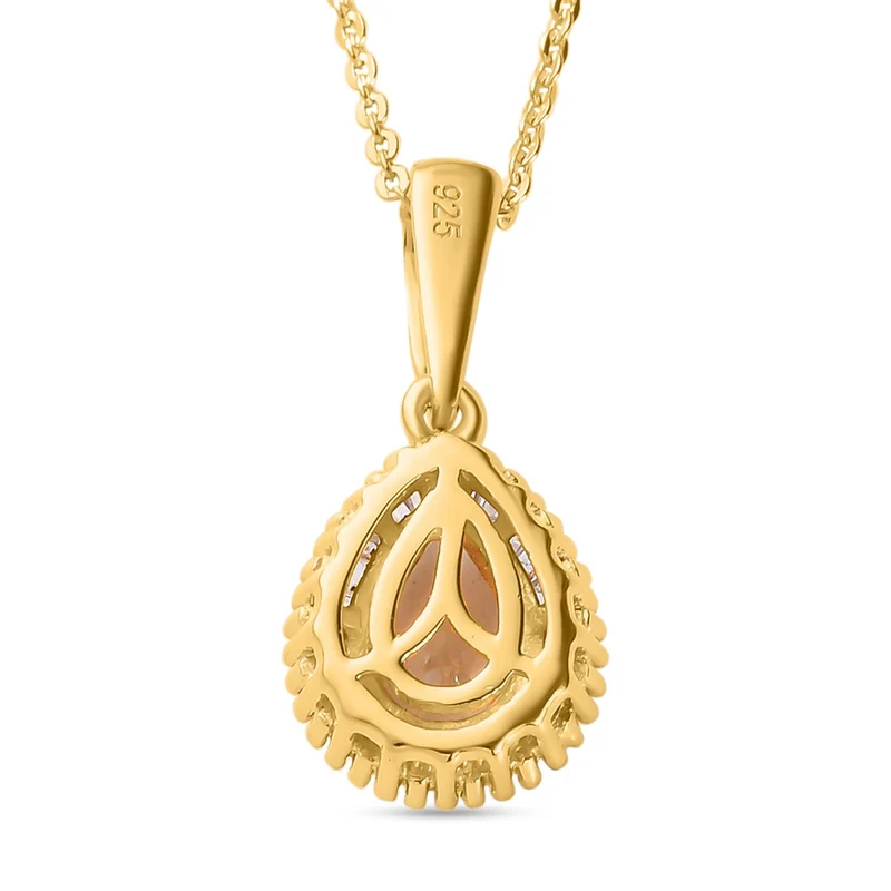 AAA Turkizit und weißer Diamant-Anhänger mit Kette, 925 Silber Gelbgold Vermeil ca. 1.32 ct