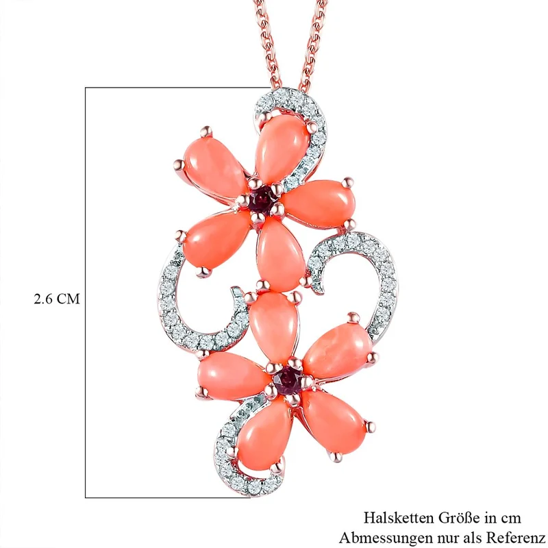 Oregon Pfirsich Opal und Rhodolith Granat-Anhänger mit Kette, 925 Silber rosévergoldet ca. 2,04 ct