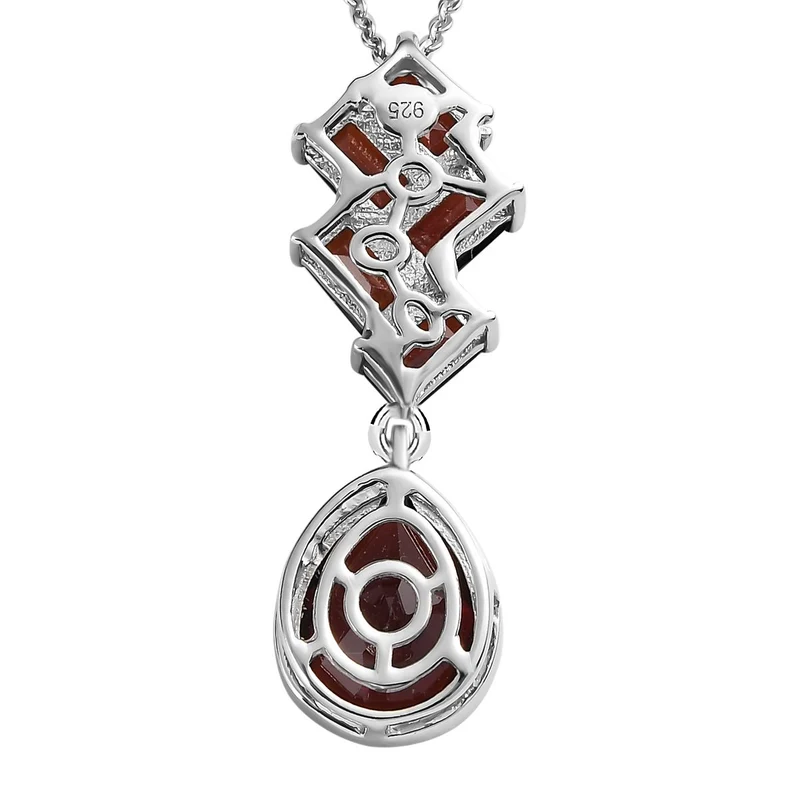 Natürlicher Mosambik Granat Anhänger mit Kette, 925 Silber platiniert ca. 4.37 ct