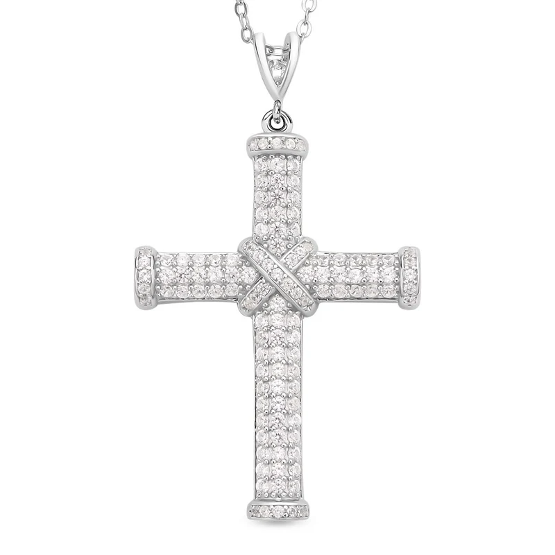 Weißer Zirkon Kreuz-Anhänger mit Kette, 925 Silber rhodiniert ca. 0.51 ct